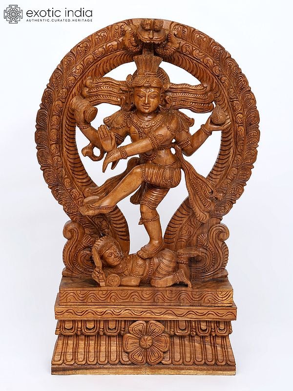 30" Nataraja (Dancing Lord Shiva) with Kirtimukha Prabhavali | Wood Carving