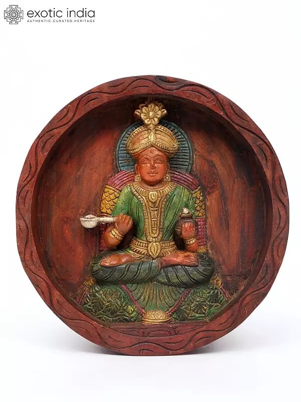 12" Goddess Annapurna | Round Shaped Relief Wall Hanging Panel