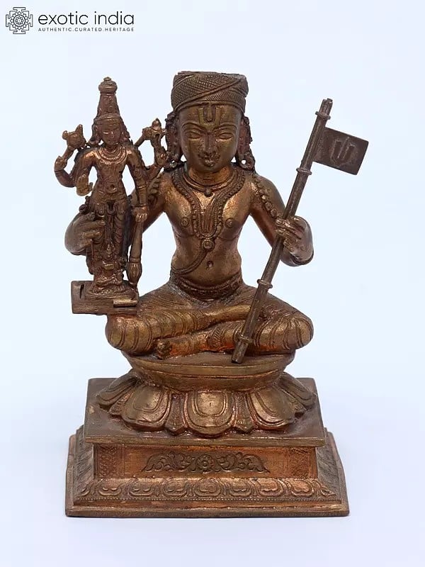 4" Small Ramanujacharya with Lord Vishnu | Bronze Statue