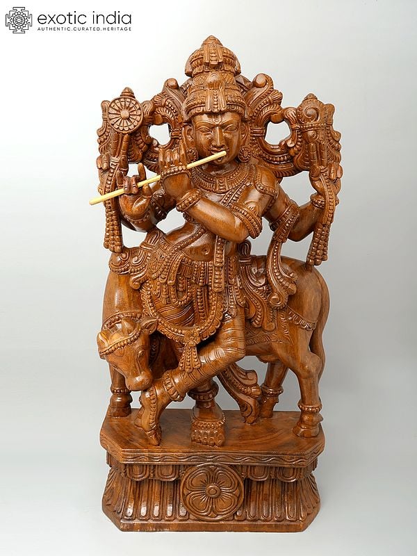 36" Large Venugopal Krishna | Wood Carving