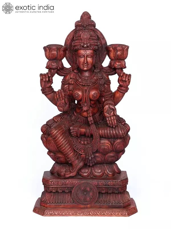 62" Large Four Armed Blessing Goddess Lakshmi | Wood Carving