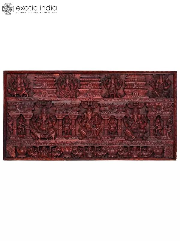 72" Large Bhagawan Ganesha Panel | Wood Carving