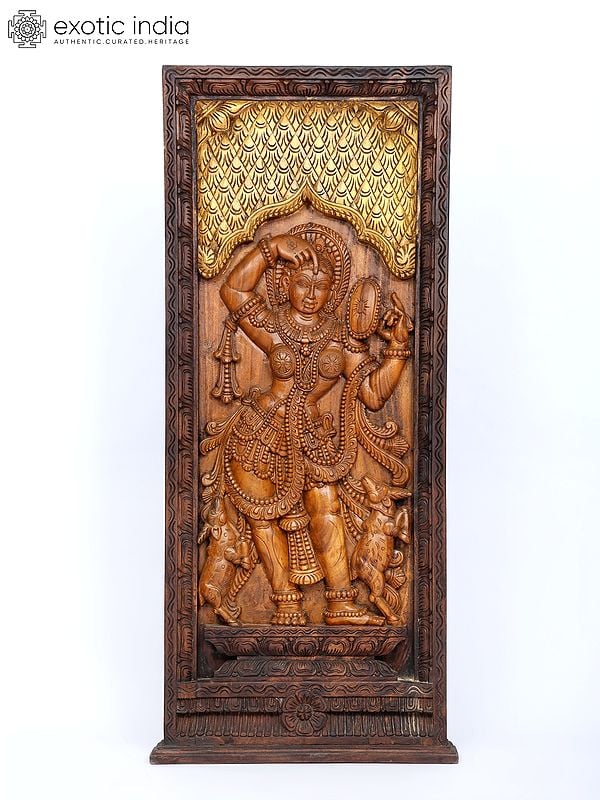 55" Large Mirror Lady Panel | Wood Carving