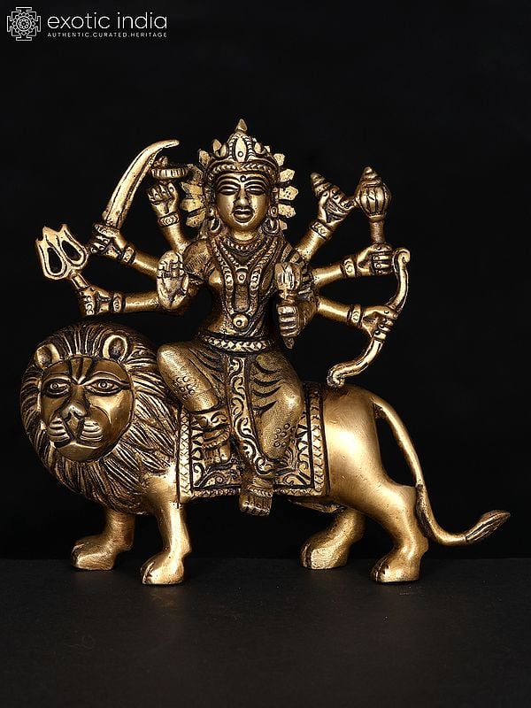 6" Small Brass Goddess Durga (Sherawali Maa) | Brass Statue