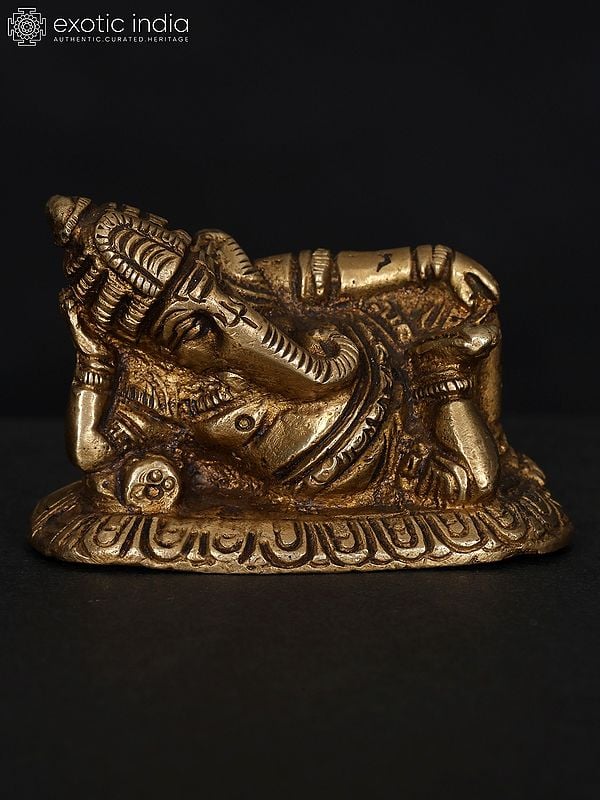 2" Small Relaxing Lord Ganesha | Brass Statue