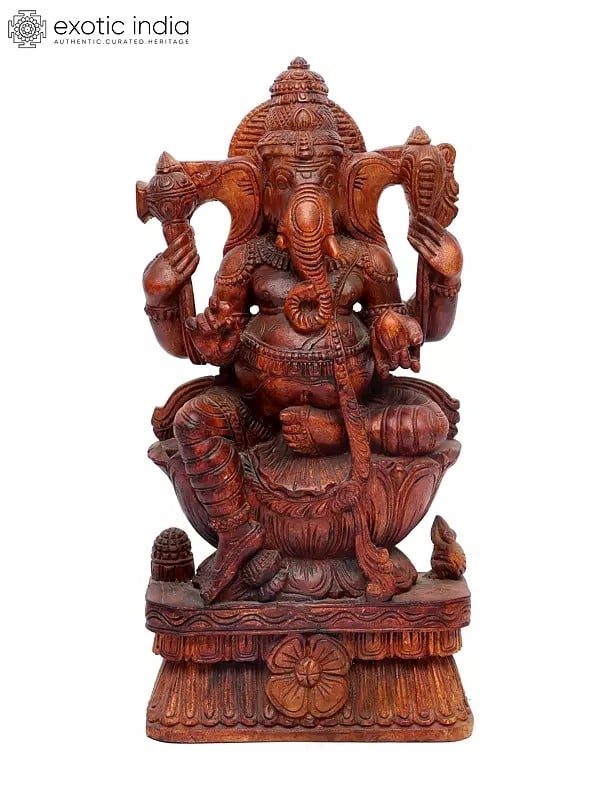 24" Chaturbhuja Lord Ganesha Statue | Wood Carving