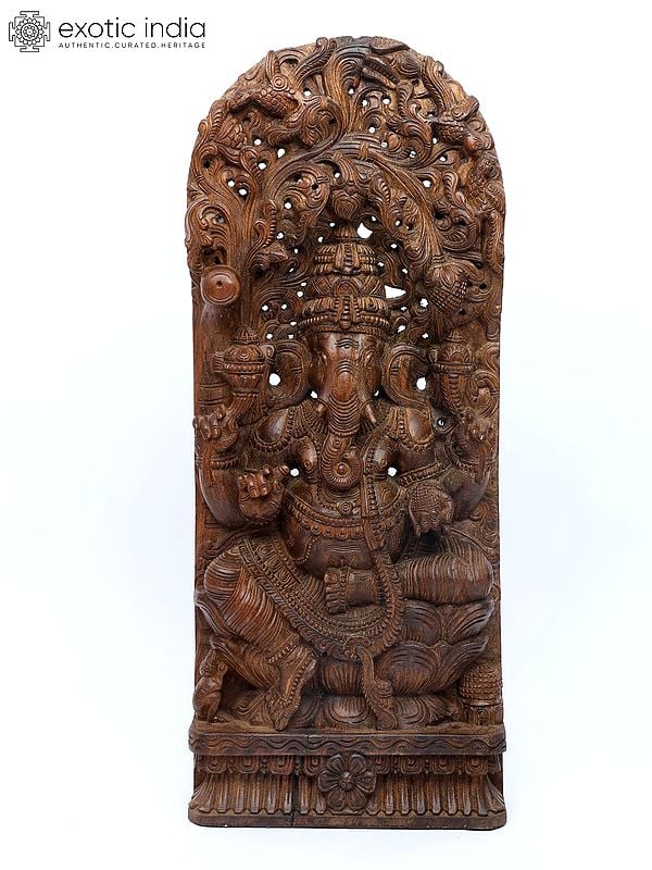 36" Large Bhagawan Ganapati Statue | Wood Carving