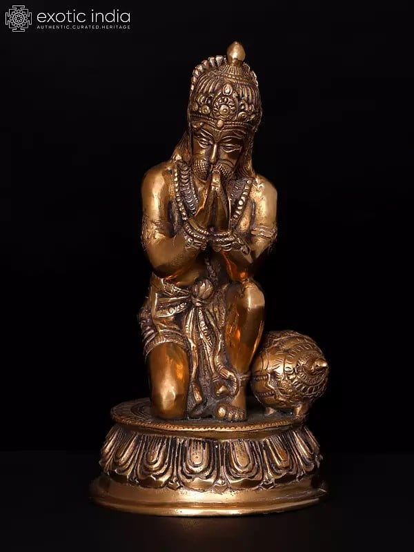 8" Sitting Pawan Putra Hanuman in Namaskar Gesture | Brass Statue