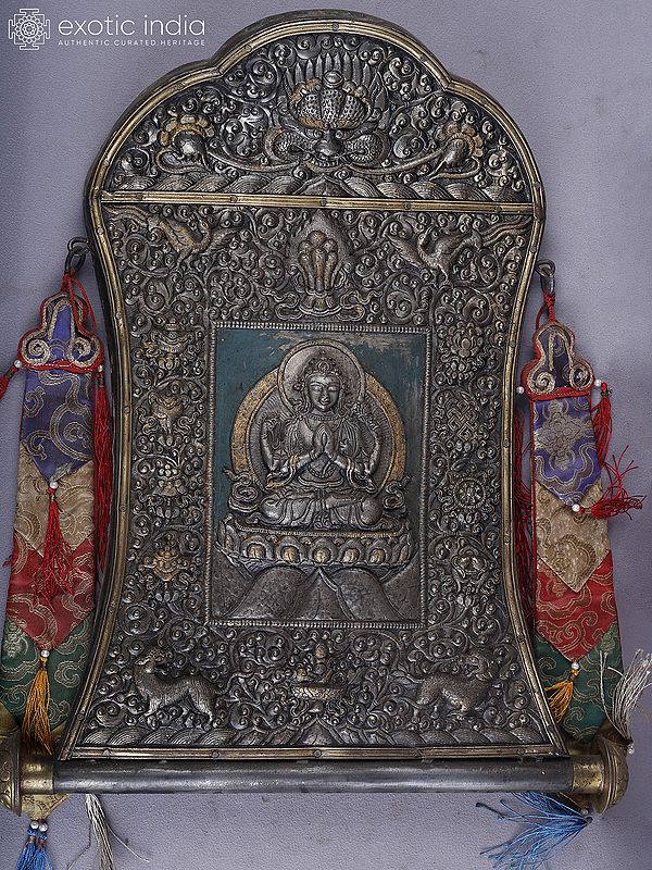 18" Four Armed Kharchari Iron Thangka Frame Wall Hanging From Nepal | Handmade