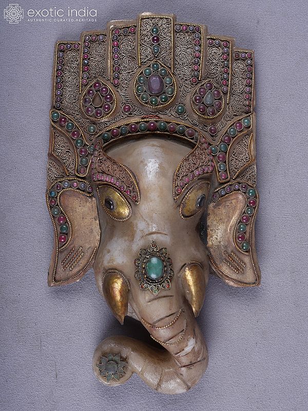 11" Crystal Ganesha Wall Hanging Mask With Inlay Work From Nepal | Handmade