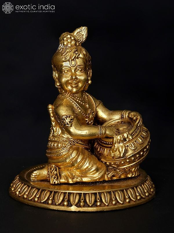 4" Small Superfine Butter Krishna | Brass Statue