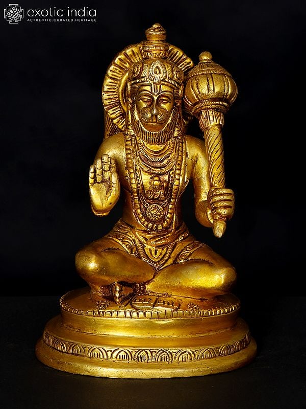 6" Small Sitting Blessing Lord Hanuman | Brass Statue