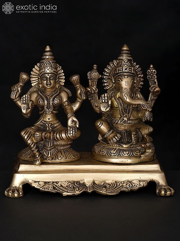 7" Blessing Lakshmi Ganesha | Brass Statue