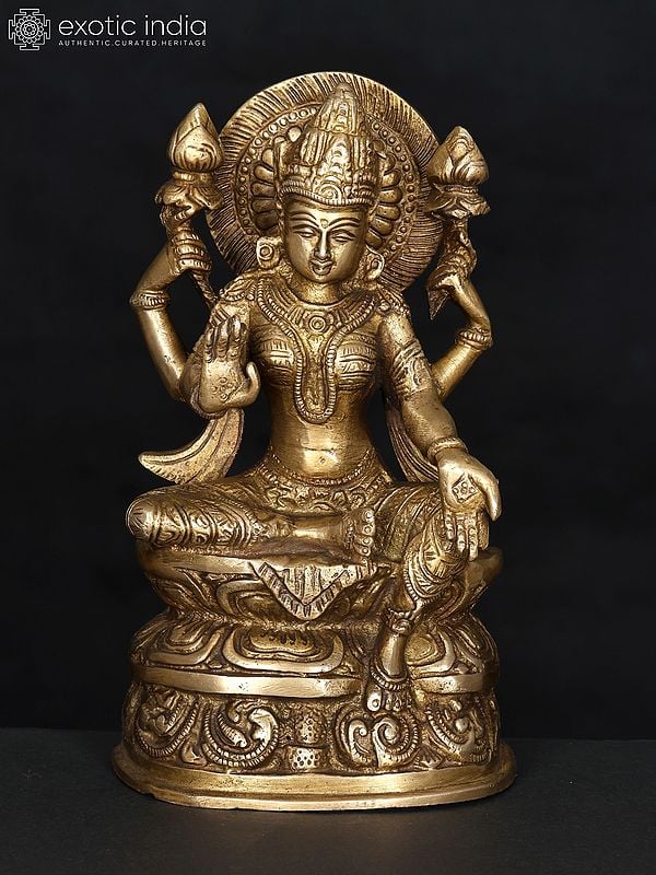 8" Four Armed Blessing Goddess Lakshmi | Brass Statue