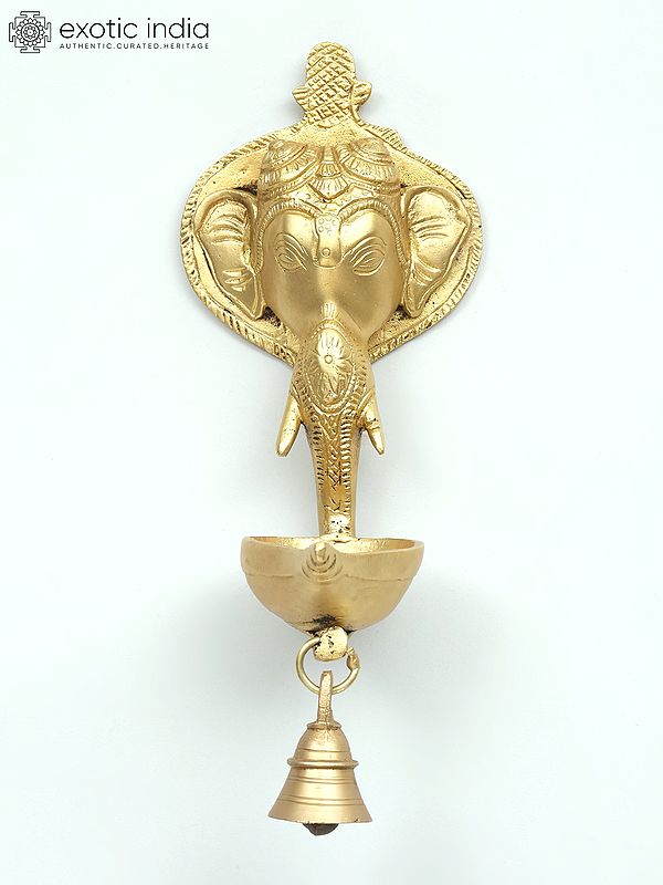 10" Lord Ganesha Face Wall Hanging Diya with Bell