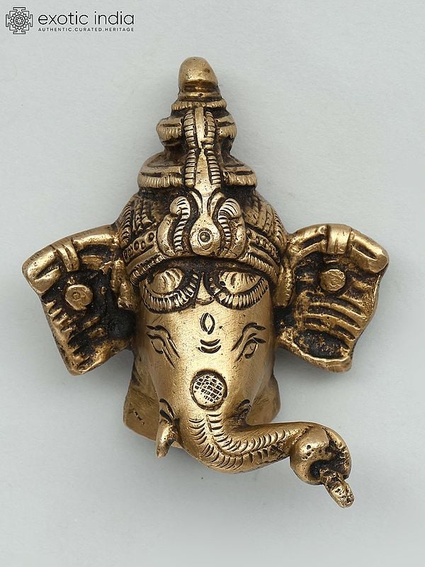 3" Small Lord Ganesha Face Wall Hanging Statue in Brass