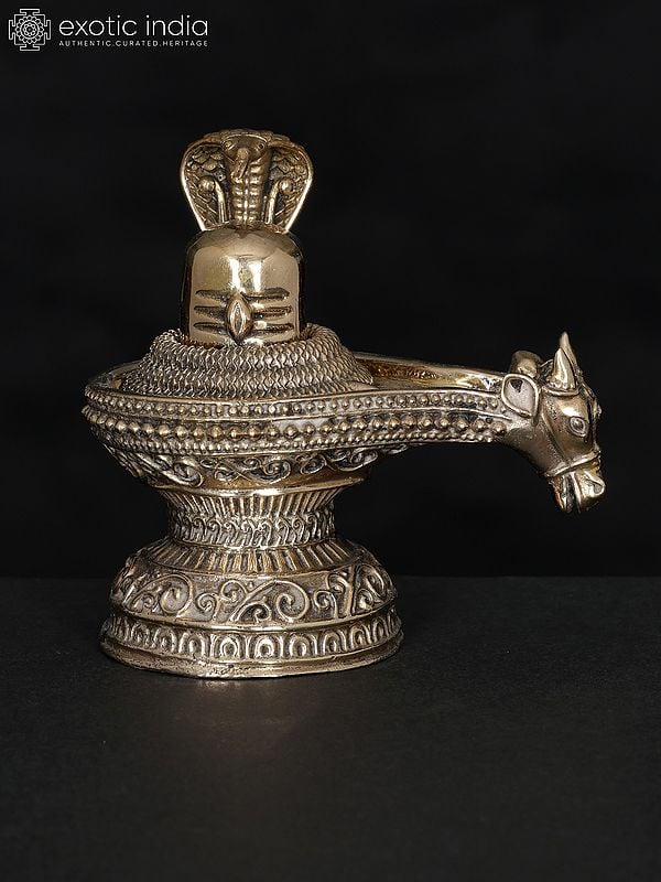 4" Small Superfine Nandi Shivalinga with Protecting Naag | Brass Statue