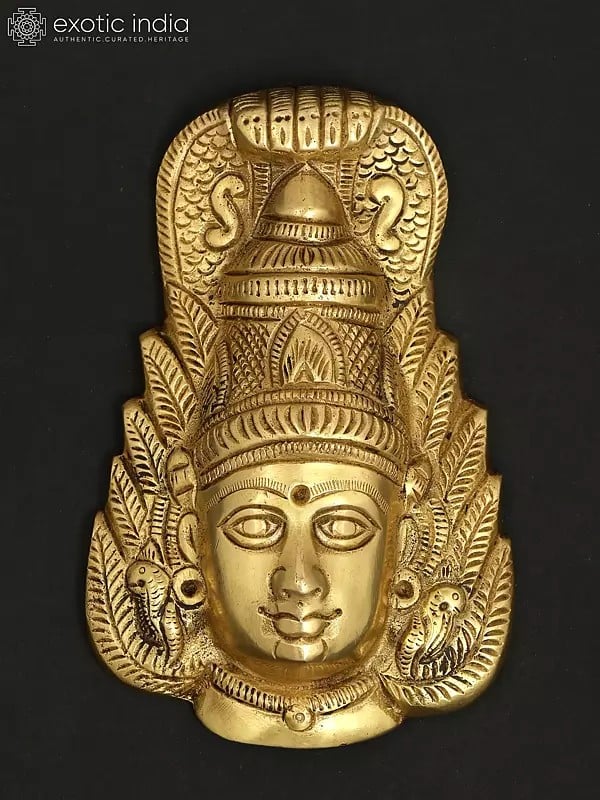 6" Small Goddess Mariamman Wall Hanging Mask in Brass