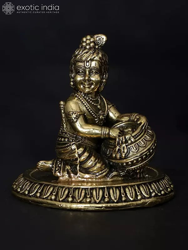 3" Small Superfine Butter Krishna | Brass Statue