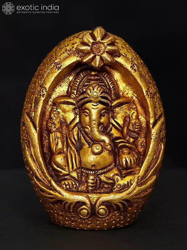 3" Small Chaturbhuja Lord Ganesha Statue in Brass