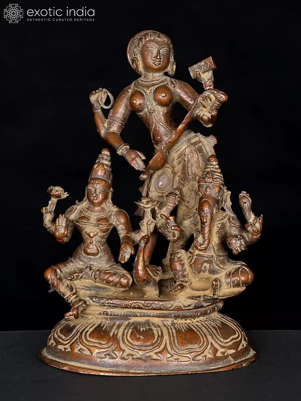 7" Lakshmi Ganesha Saraswati | Copper Statue