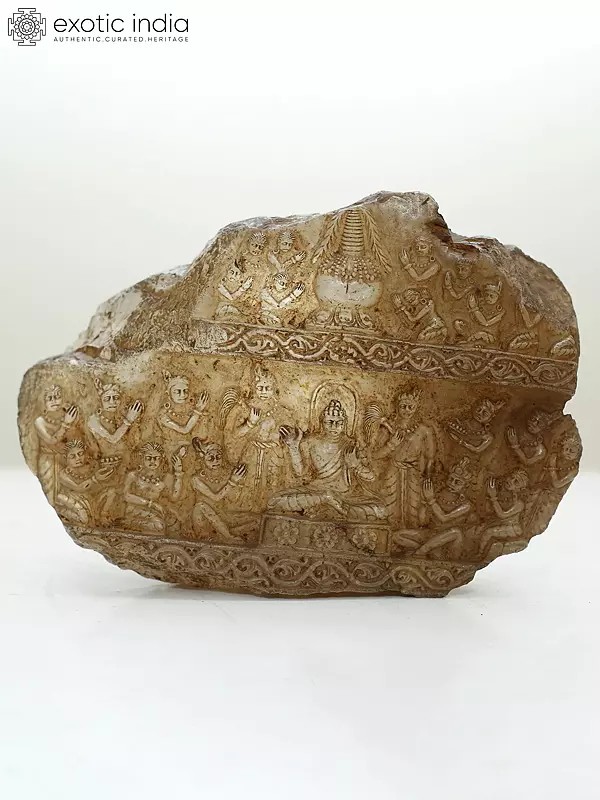 Lord Buddha Life Story Carved On Natural Crystal Stone