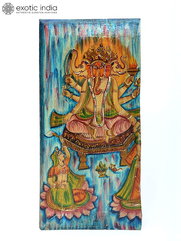 24" Lord Ganesha Hand-Painted Wood Panel | Wall Hanging