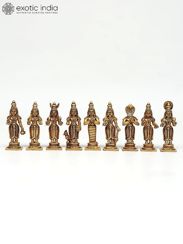 4" Small Navagrah Statues in Brass