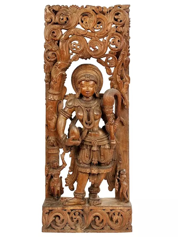 Large Wooden Hoysala Apsara Statue
