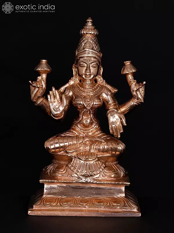 6" Sitting Goddess Lakshmi Panchaloha Bronze Idol from Swamimalai | Madhuchista Vidhana (Lost-Wax)