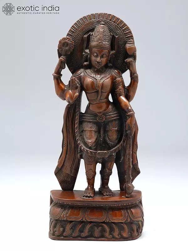 14" Standing Four Armed Vishnu In Brass | Handmade | Made In India