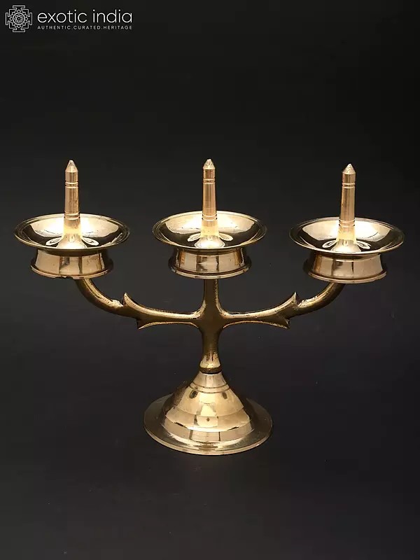 Triple Brass Lamp from Kerala