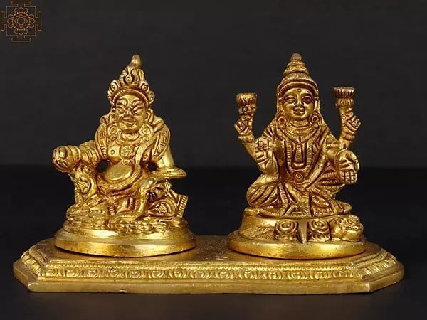 6" Goddess Lakshmi and Lord Kuber Statue in Brass | Handmade