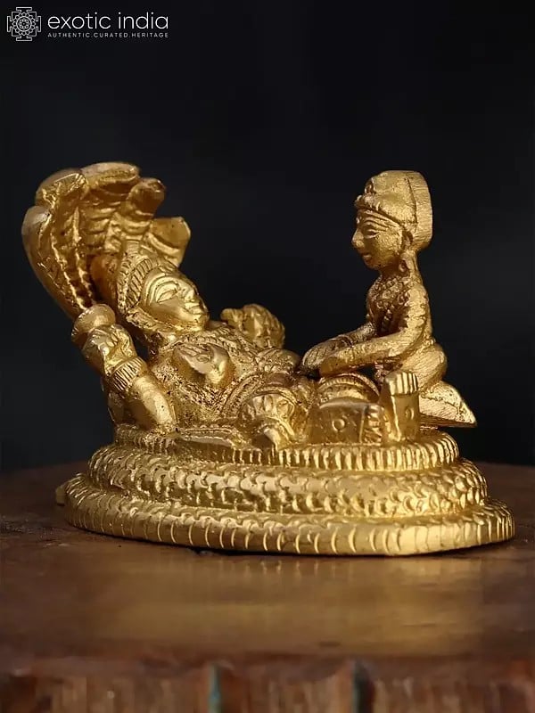 3" Small Shri Vishnu Lakshmiji on Sheshnag in Brass