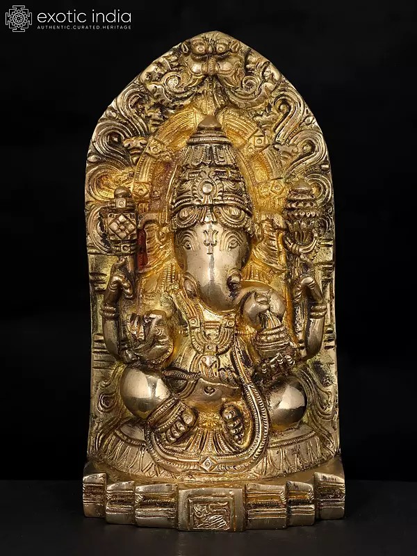 7" Brass Temple Ganesha | Indian Handcrafted Idol | Wall Hanging