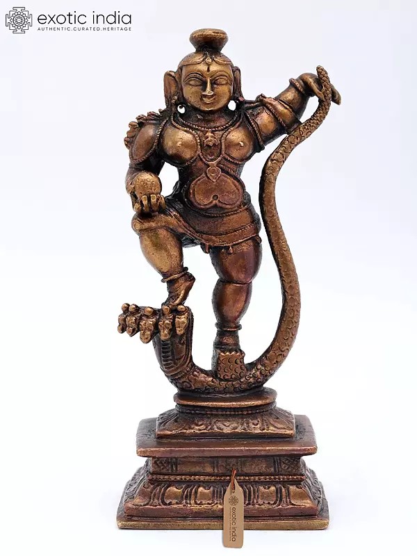 4" Small Kaliya Mardan Krishna | Copper Statue