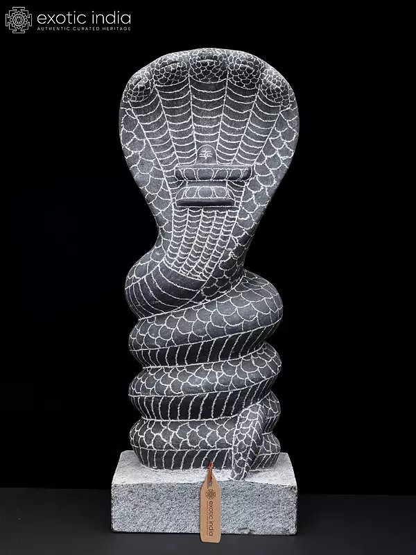15" Five Headed Snake Hand Carved Granite Stone Statue