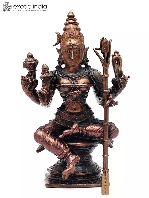 4" Small Sitting Goddess Rajarajeshvari (Tripura Sundari) | Copper Statue