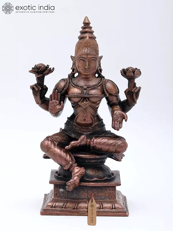 4" Small Four Armed Blessing Goddess Lakshmi | Copper Statue