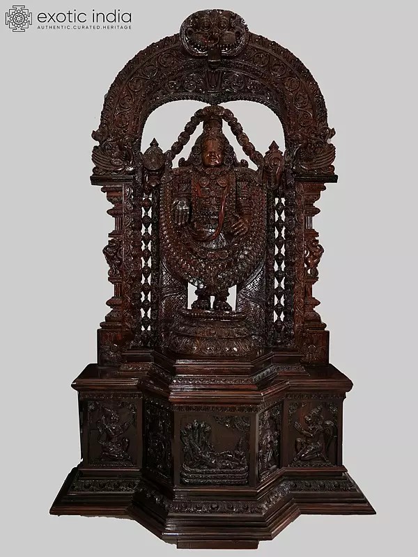 78" Lord Triputi Balaji - Venkateshvara | Hand Carved Wood Statue | Exquisite Indian Art