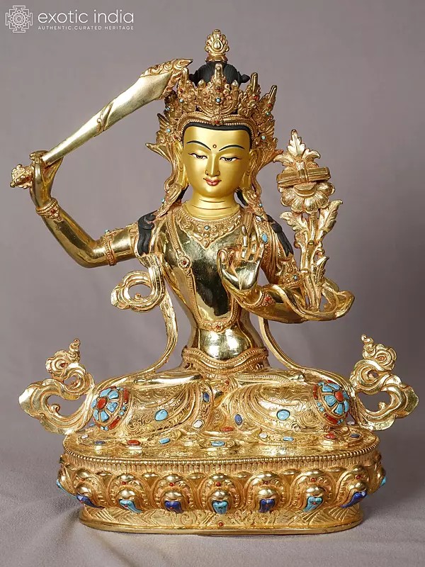 Lord Manjushree with Sword | Copper with Gold Plated | Handmade Exquisite Art