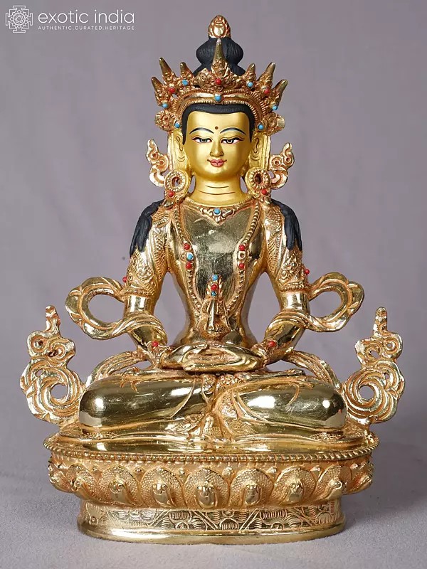 Lord Aparmita Buddha Idol - Amitayus | Copper with Gold Plated | Handmade Exquisite Art