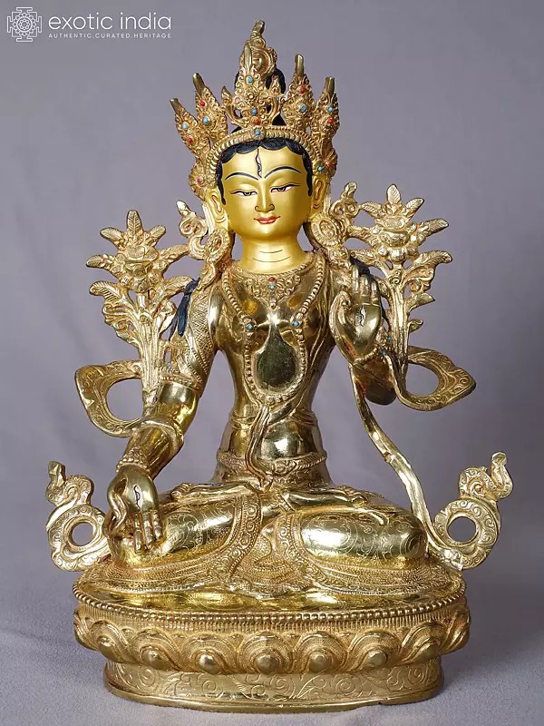 Buddhist Goddess White Tara | Copper with Gold Plated | Handmade Exquisite Art