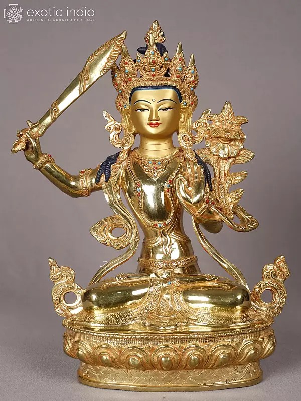 Nepali Buddhist Manjushree with Sword | Copper with Gold Plated | Handmade Exquisite Art
