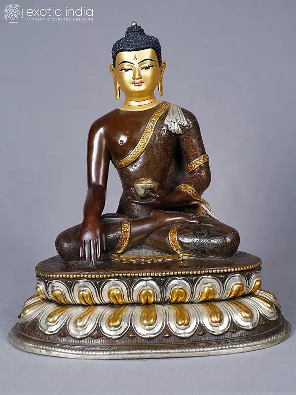 Lord Shakyamuni Buddha Idol | Copper with Gold and Silver Plated | Handmade Exquisite Art