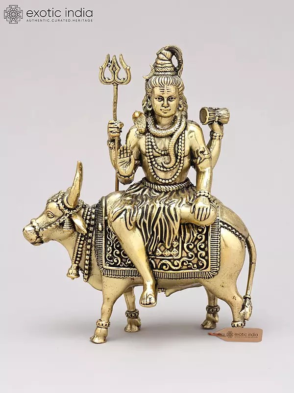 6" Small Superfine Blessing Lord Shiva Seated on Nandi | Brass Statue