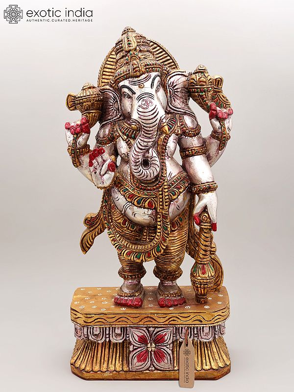 24" Four Armed Standing Lord Ganesha | Wood Carving
