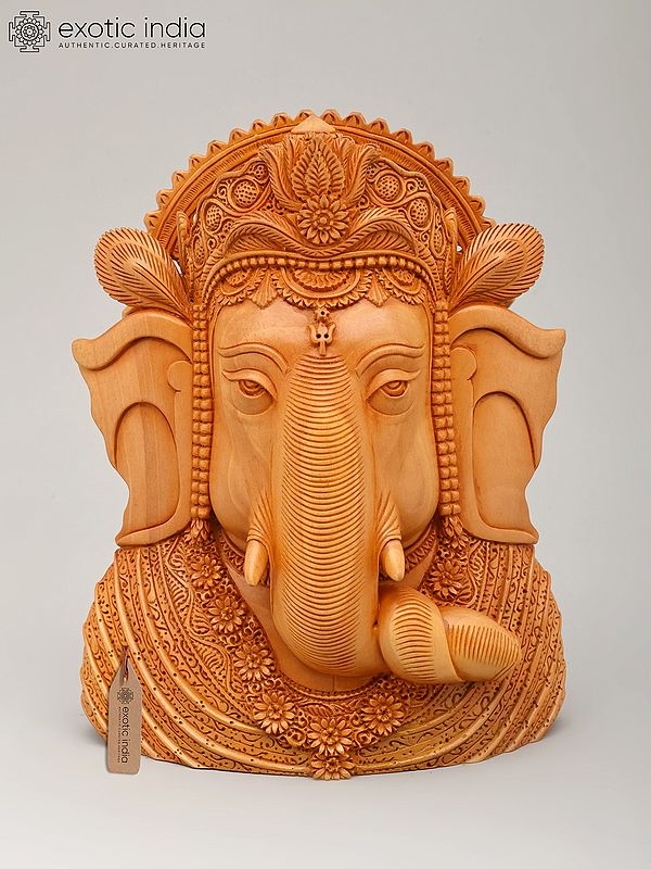 8" Lord Ganesha Bust | Wood Carved Statue