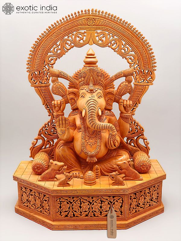 24" Divine Lord Ganesha Idol with Intricately Beautifully Carved Prabhavali & Ornate Base