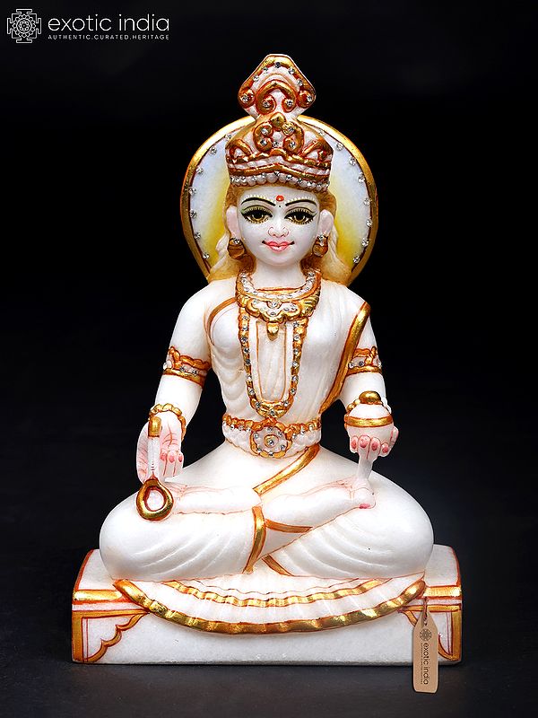 10" Sitting Devi Annapurna - Hindu Goddess of Food and Nourishment | White Marble Statue